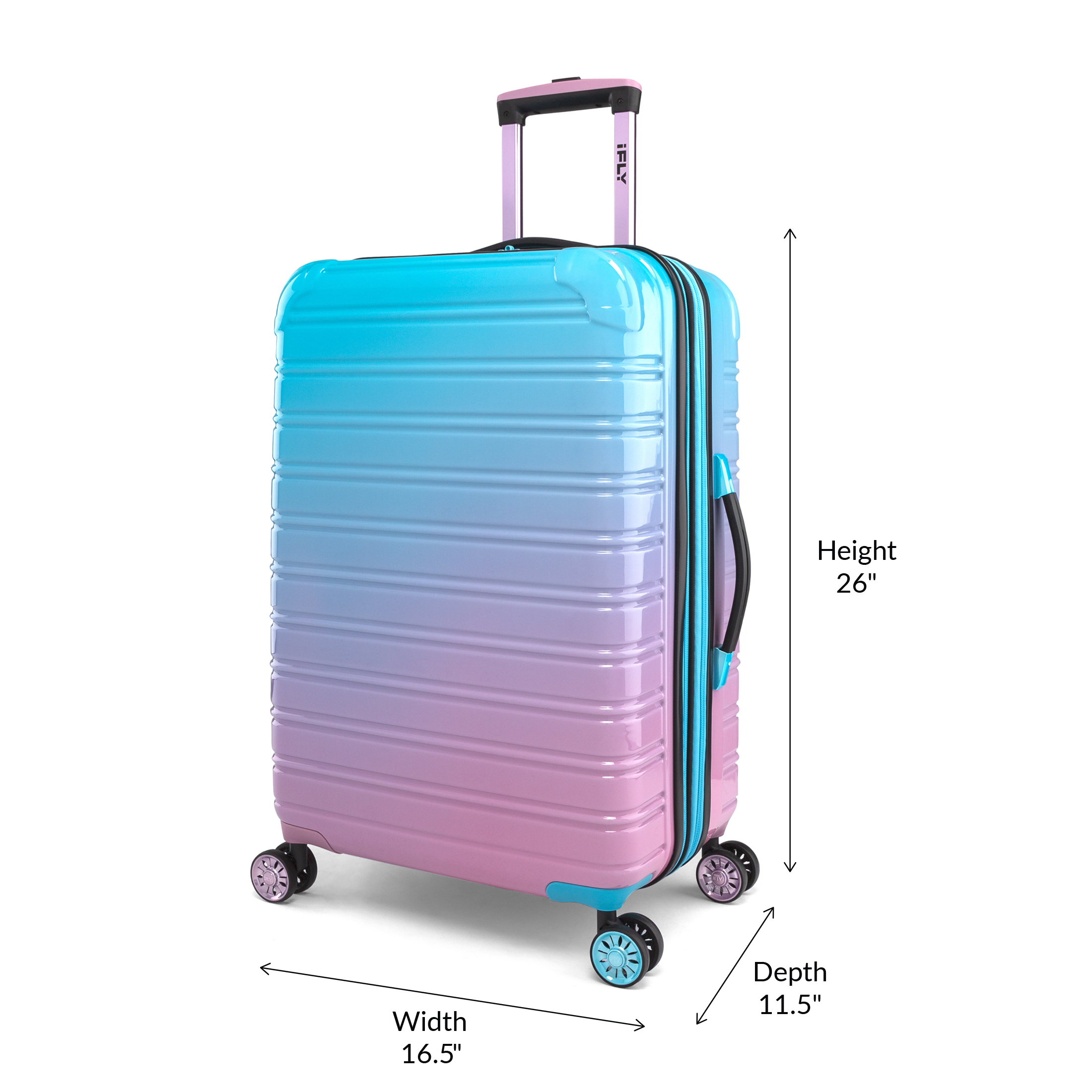 iFLY Hardside Luggage Fibertech 3 Piece Set, 20" Carry-on Luggage, 24" Checked Luggage and 28" Checked Luggage, Cotton Candy - image 3 of 12