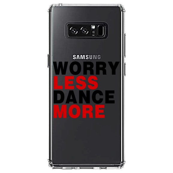 DistinctInk Clear Shockproof Hybrid Case for Samsung Galaxy Note 8 - TPU Bumper Acrylic Back Tempered Glass Screen Protector - Worry Less, Dance More
