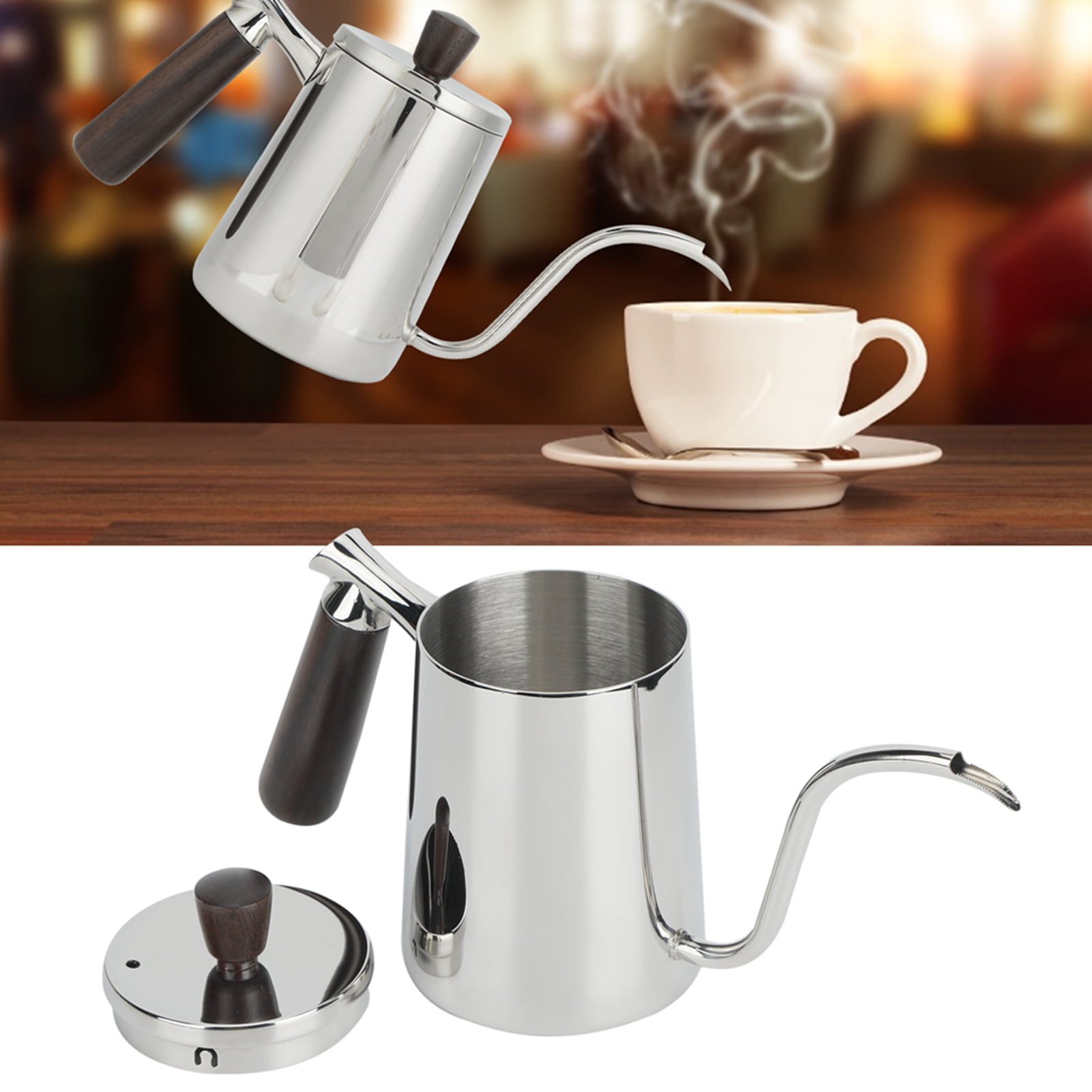 Shark Mouth-Rose Gold Durable Stainless Steel 700ml Portable Pour Over Coffee Kettle for Coffee Cafe Tea Home Drip Coffee Pot 