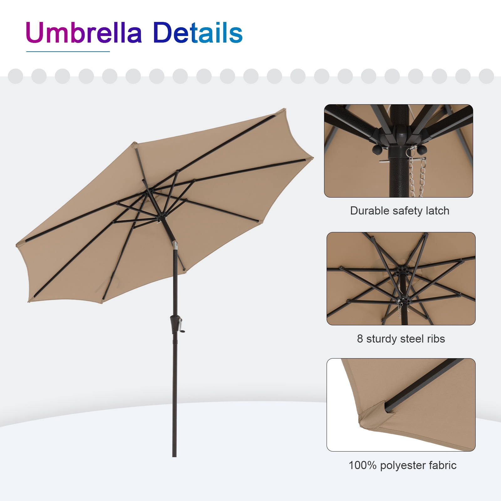 COBANA 9ft Patio Umbrella, Outdoor Table Market Umbrella with Push Button Tilt and Crank, Beige
