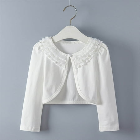 Virmaxy 2T-9T Toddler Baby Girl Cardigan Cute Colourful Long Sleeve Lace Princess Cardigan Fashion Shawl Jacket Beige 3T