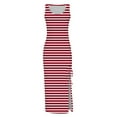 thumbnail image 4 of Tumotour Summer Dresses For Women Holidays Trendy Tank Dresses Women'S Summer Sleeveless High Waist Solid And Printed Ribbed Drawstring Ruched Sexy High Slit Dresses, 4 of 5