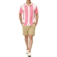 thumbnail image 2 of MODA NOVA Big & Tall Men's Beach Striped Button Down Color Block Shirts Pink White XLT, 2 of 6