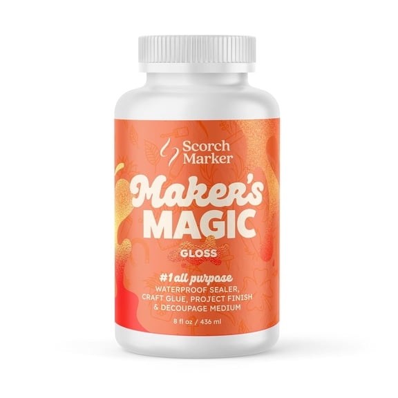 Maker’s Magic Sealer - Gloss Finish 8oz, All Purpose Glue, Waterbase & Waterproof Sealer for Crafts, Clear Glue for Glitter, Adhesive for Crafts, Decoupage, Wood, Fabric & More, 1 Pack