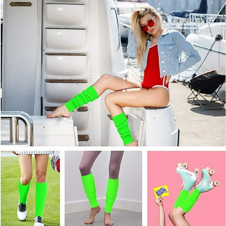 SnnmBlm Leg Warmers For Women Girls 80s Ribbed Leg Warmer For Neon Party Knitted Fall Winter Sports Socks Fluorescent Green 1 Pairs