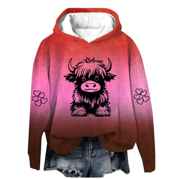 Kezqiaxn Hoodies for Women Casual Gradient Fall Long Sleeve Loose Sweatshirts Women's Sweatshirt Fashion Clothing Red S