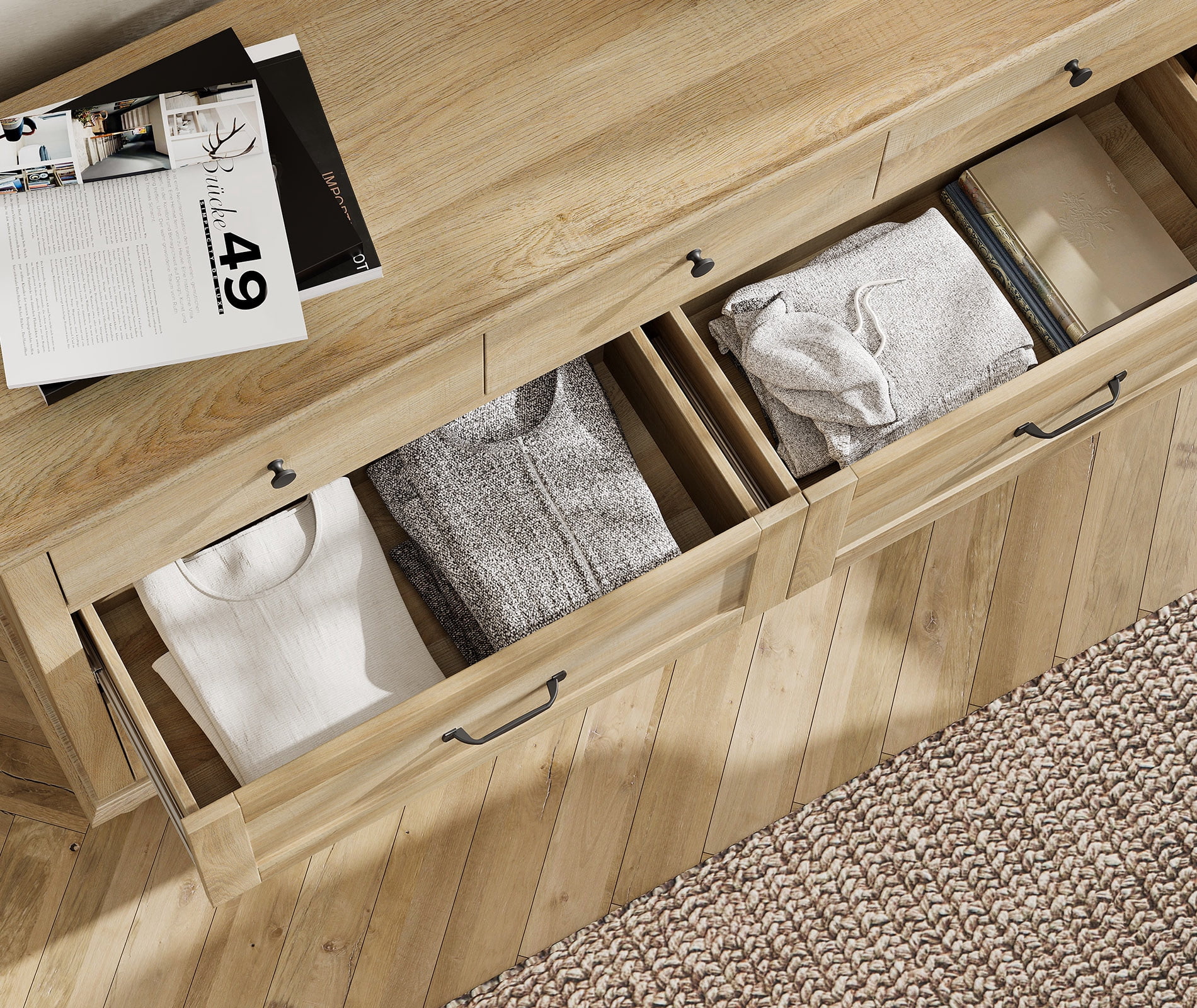 2 Piece Dresser Set, 7 Drawer Dresser & 5 Drawer Dresser, Wooden Storage Organizer for Bedroom Living Room, Oak