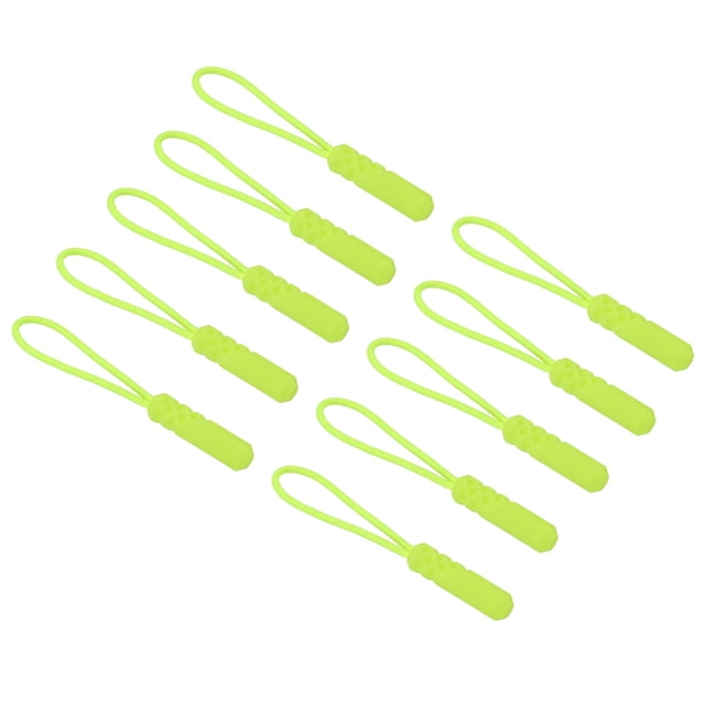 Cierre Tiradores Extensión Mango Cordón, 10 Paquete Dedo Uso Plástico Cilíndrico Cabeza Pestaña Etiqueta Extensor para Equipaje Mochilas, Fluorescente Verde