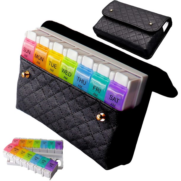 Large AM PM Pill Organizer Case 7 Day Daily Pills Box Easy One Touch Popup Cover Pill Planner