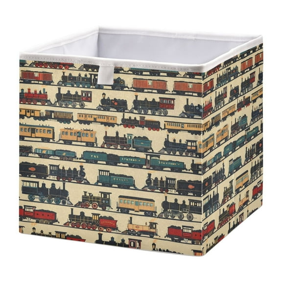 Cabinet Storage Basket 11.02x11.02x11.02 Inches Storage Box Foldable, Storable and Easy to Assemble ，Open Home Storage Bins ，Closet Storage Bins Multicolor Train