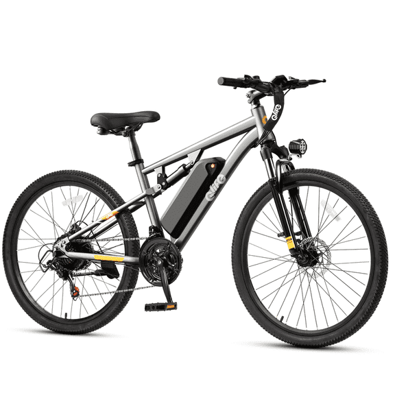 Qlife Racer 27.5 Inch Electric Bicycle for Adults, Full Suspension 21-Speed Mountain Ebike with More Than 1200W 28MPH Brushless Motor,Gray