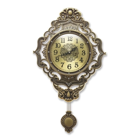 Antique Gold Vintage Wall Clock with Pendulum, Ornate European Style Metal