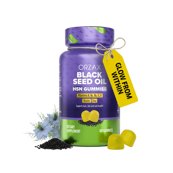 ORZAX Black Seed Oil HSN Gummies 500mg – Hair Skin Nails Support with Biotin, Vitamin C, A, E & Zinc – Pectin Based Gummy - 2 Months Supply