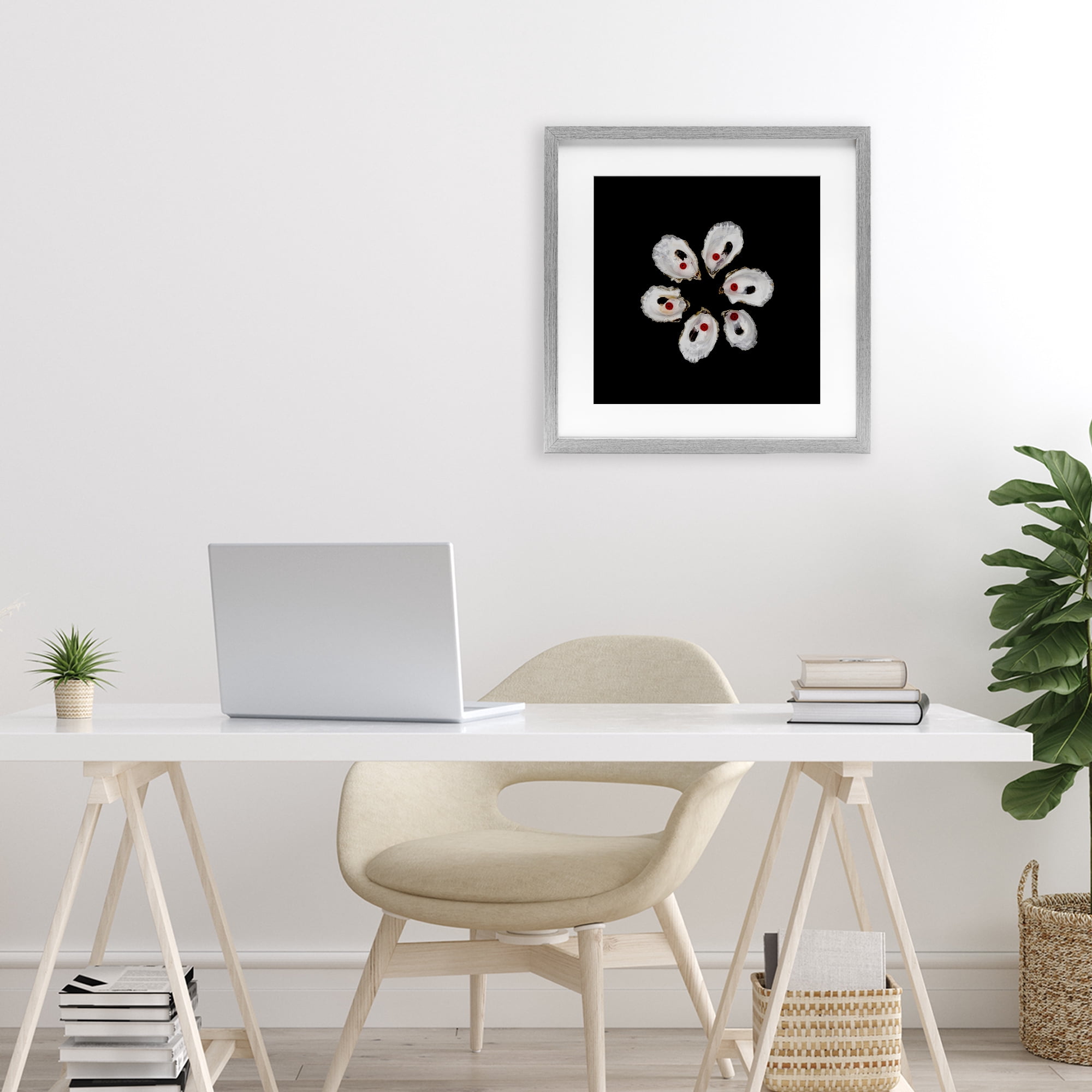 Stupell Industries Oyster Shells Symmetry Gray Framed Print Under Glass, design by Beth Adoette
