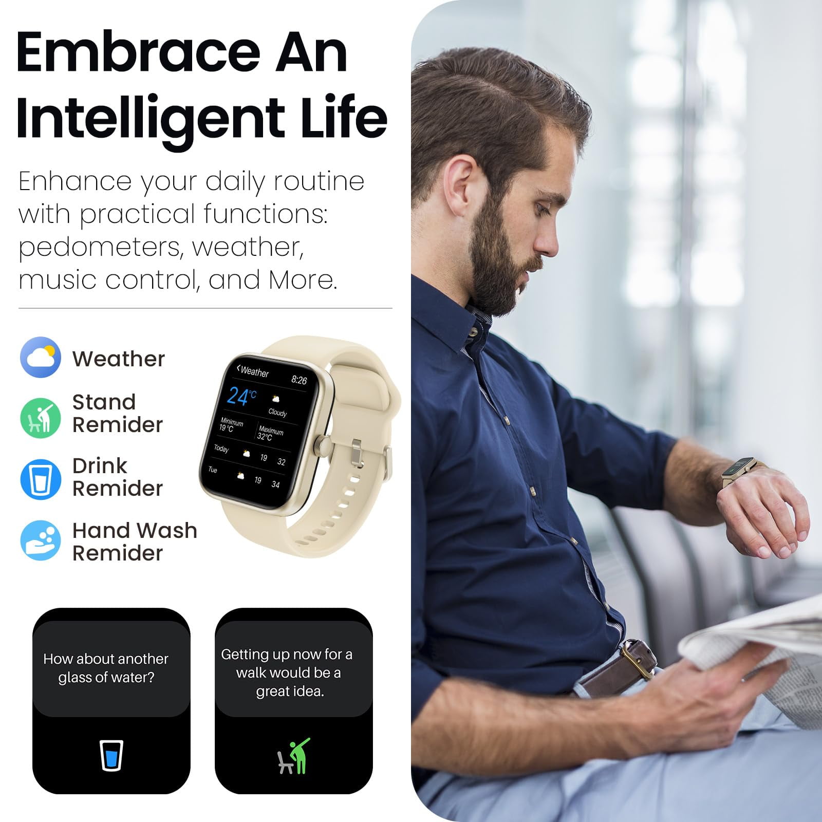 TOZO S3 Smart Watch for Men Women,IP68 Waterproof Smartwatch for iPhone Android,Bluetooth Call(Answer/Make Calls)100+ Sports Modes,1.83" HD Color Fitness Tracker Sleep Monitor for Gift Gold