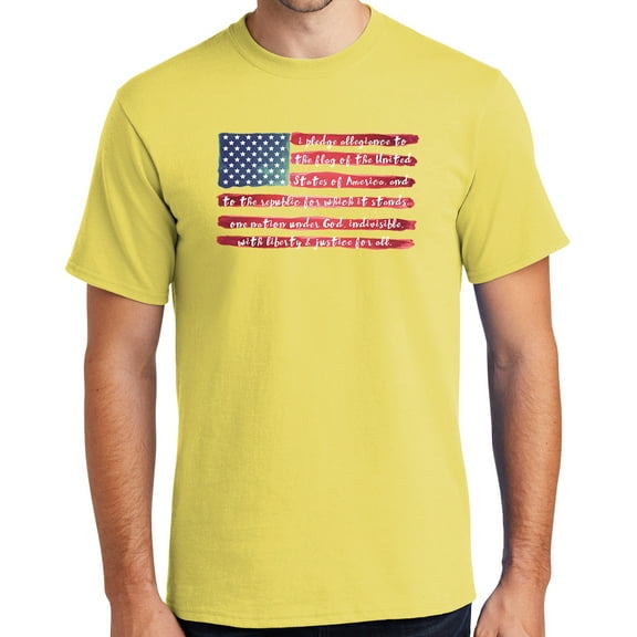 Mens USA Pledge of Allegiance Cotton Tee Shirt, 3XL Yellow