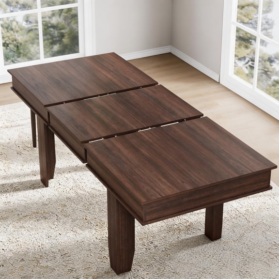 63" to 86.6" Extendable Dining Table for 6-10 People, Farmhouse Rectangular Kitchen Table with Wooden Sturdy Frame, Large Dinner Table for Dining Room & Kitchen-Brown