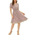 thumbnail image 1 of Allegra K Robe d'Été Florale pour Femmes Col à Volants Taille Smockée Manches Courtes Robe TG Rose, 1 of 5
