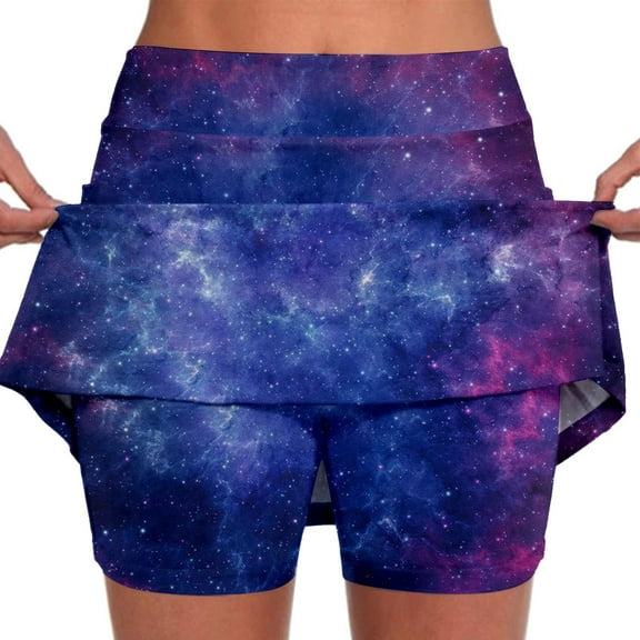 SUYIDA Tennis Skirts for Women High Waist Slim Casual Prints Mini Skorts Comfortable Tight Joggers with Pocket Purple,M