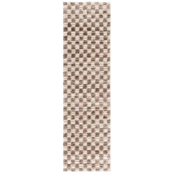 SAFAVIEH Seattle Dallas Geometric Shag Runner Rug, Ivory/Brown, 2'3" x 8'