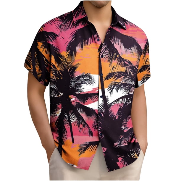 Blusa y camisa de franela de manga corta con cuello vuelto para hombre, camisa/top de franela de manga corta con estampado hawaiano, camisa deportiva informal de franela para hombre, blusa para hombre