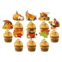 12PC Thanksgiving Cupcake Toppers, Portable Funny Thanksgiving Cake Inserts Party Decorations, Fall Themed Cupcake Picks, Shaped Pumpkin Cupcake Flags, Birthday Cake Small Inserts with Stickers