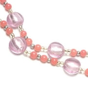 Strung Glass Flat and Round Bead Mix, Pink Foil, 80pc