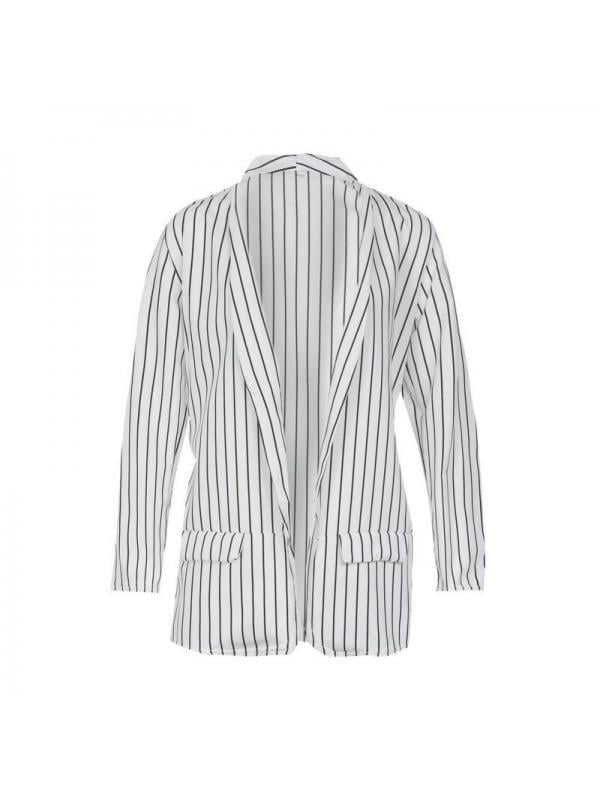 Lady Striped Blazer Long Sleeve Cardigan Leisure Jacket Coat