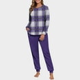 thumbnail image 1 of Conjunto de pijama informal de invierno para mujer, de doble cara, con cuello redondo estampado, manga larga, top anudado a mano, pantalones con cordón ajustable, ropa de casa, blusa de poliéster., 1 of 7