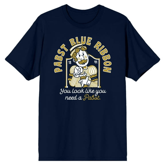 Pabst Blue Ribbon You Look Like You Need A Pabst Men's Navy T-shirt-Medium