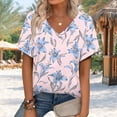 thumbnail image 3 of JTZGDY Fashion Oversized T-Shirts for Women Dressy Casual Vintage Floral Printed Summer Short Sleeve V Neck Graphic Tees Lightweight Soft Cotton Pullover Tops Pink#01 XL, 3 of 8