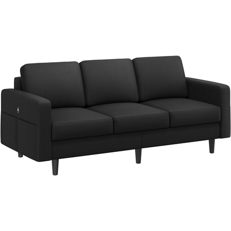 Alden Design Contemporary Fabric 3-Seater Sofa with USB Port for Livingroom, Black