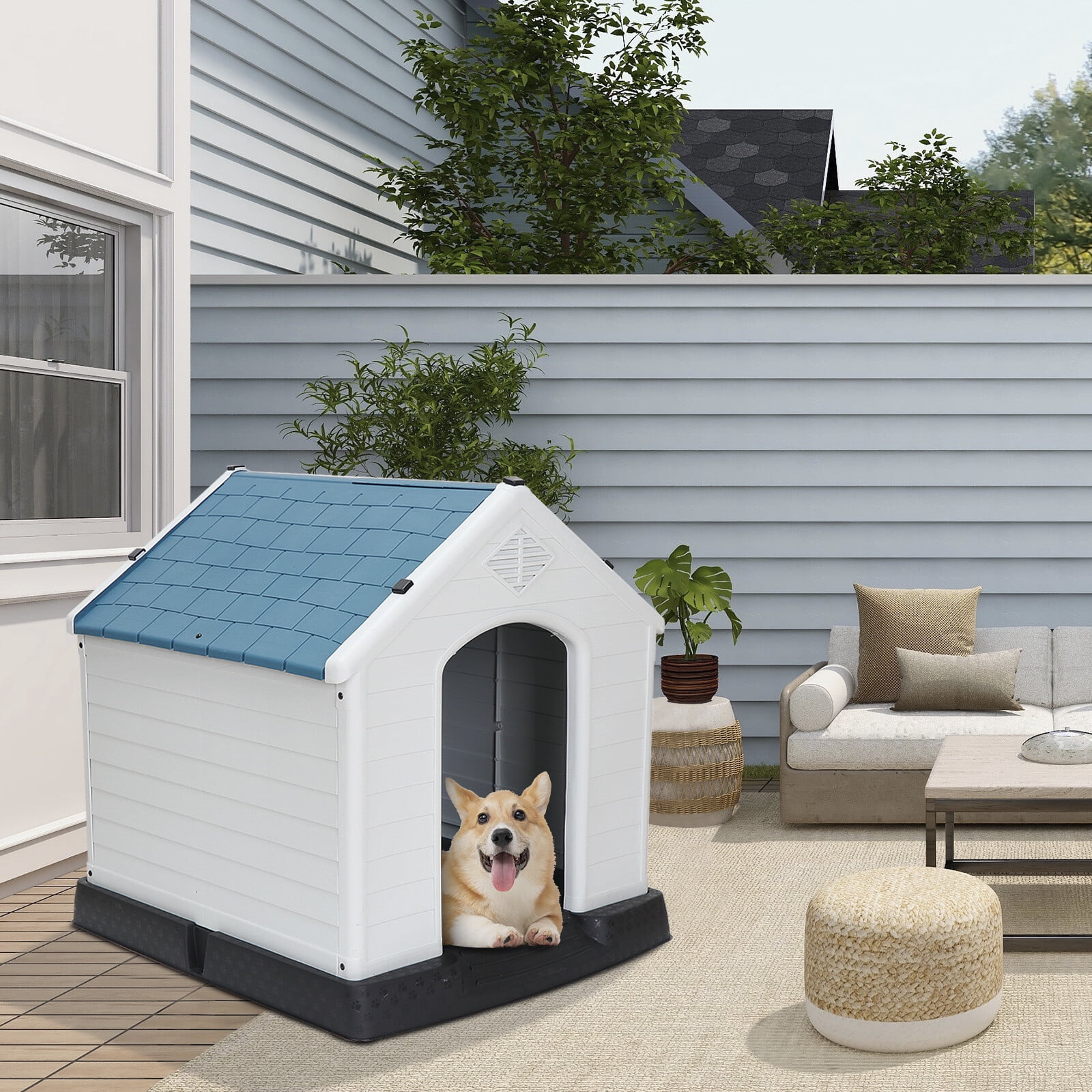 A4Pet Medium Dog House Outside, Wooden Dog House Dog Kennel with Waterproof  Roof & Lifted Feet Pad for Medium Dogs