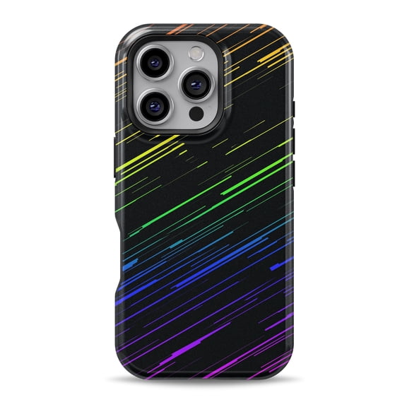 DesignSkinz Scratch-Resistant Hard Slim Case Compatible with iPhone 16 (Compatible with MagSafe) - Black & MultiColored Diagonal Streaks