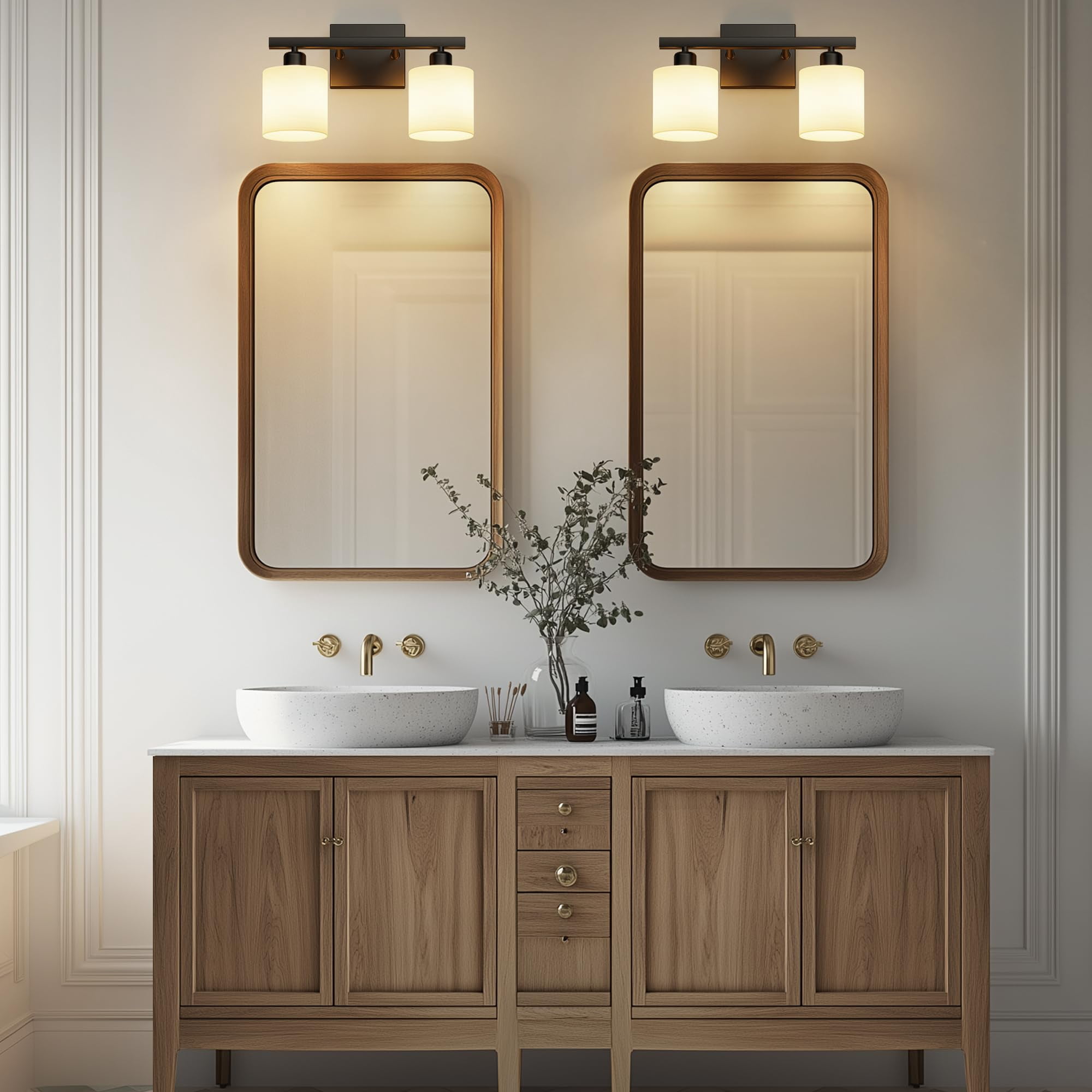Bathroom Light Fixtures  Lighting Over Mirror Interior Classic Vanity Lights Modern With Textured White Glass Shade Matte Black 2-light