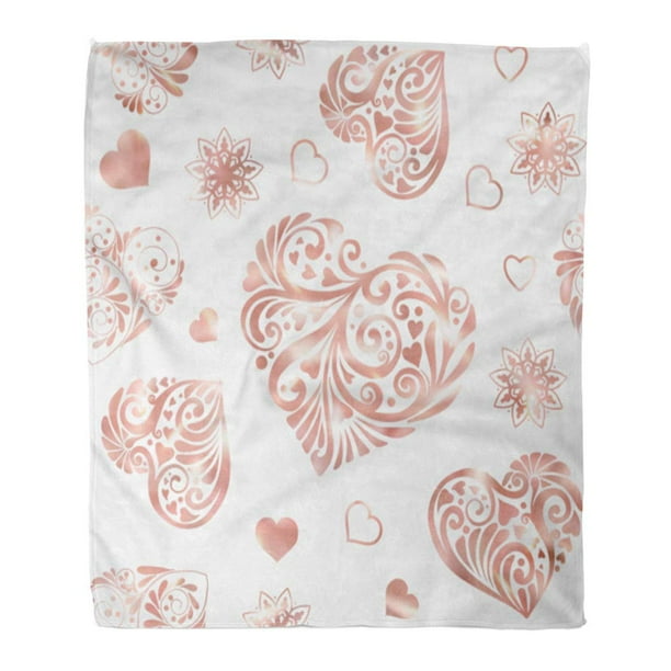 NUDECOR Flannel Throw Blanket Red Beautiful Love Heart in Rose Gold Colors White Soft for Bed Sofa and Couch 50x60 Inches Walmart
