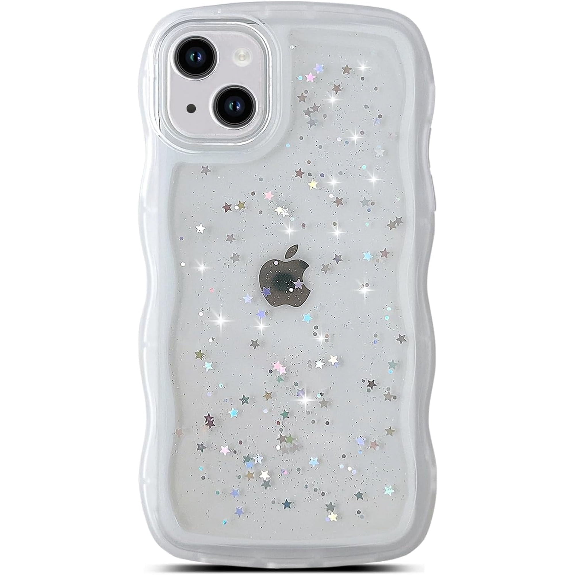 for iPhone Xs Max Case, Cute Curly Wave Frame Shape Design Soft TPU Silicone Bling Glitter Star Shiny Phone Case with iPhone Xs Max, Shockproof Protective Phone Cover for Women Girls, Clear