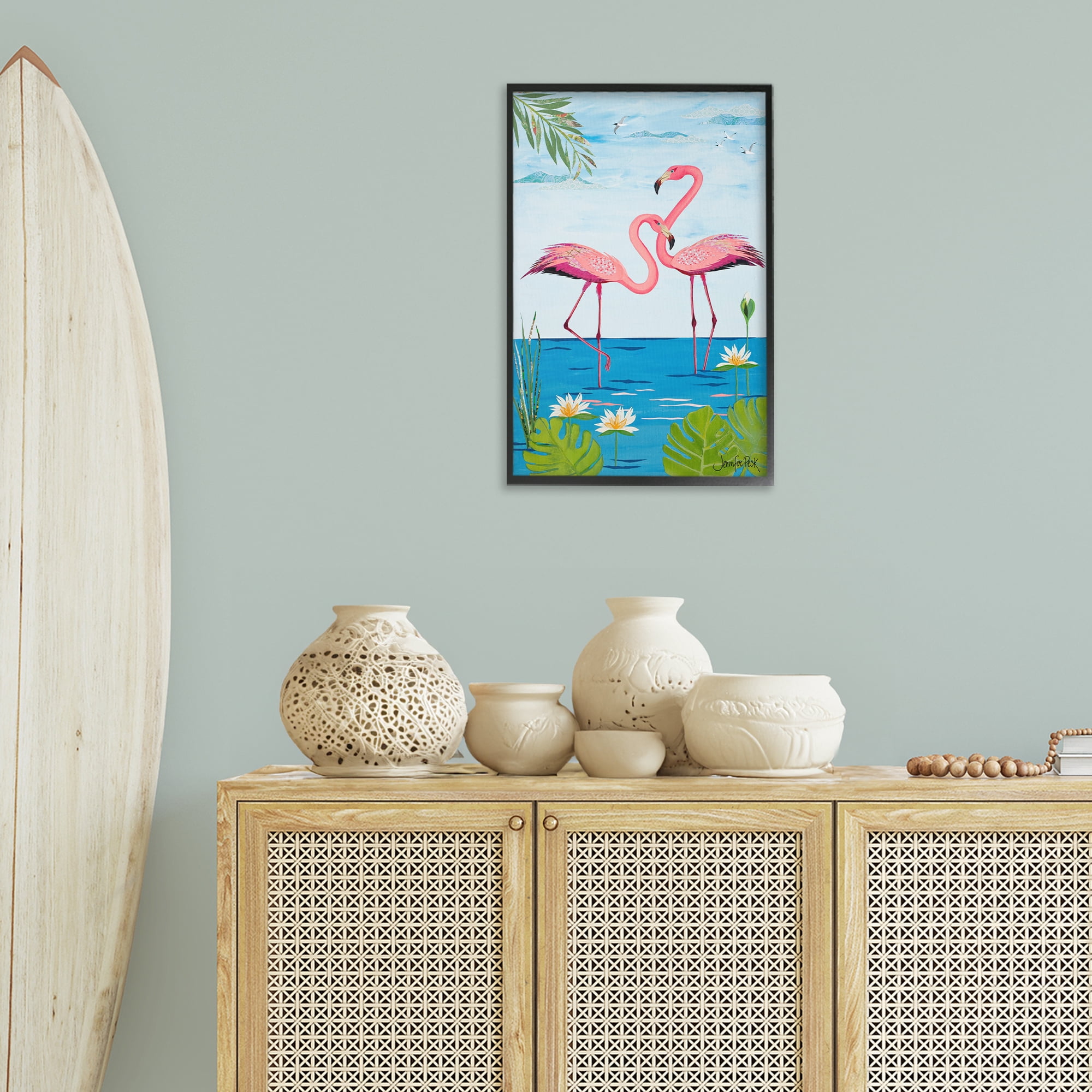 Stupell Industries Pretty In Pink Flamingos Animals & Insects Painting Black Framed Art Print Wall Art, 16 x 24