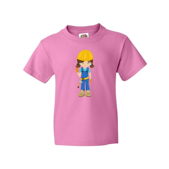 Inktastic Construction Girl, Brown Hair, Cute Girl, Hammer Youth T-Shirt