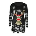 thumbnail image 5 of Women Christmas Outfit Elegant Women's Long Sleeve Round Neck Snowflake Print Party Dress for Festive Holiday Casual Wear Black M, 5 of 6