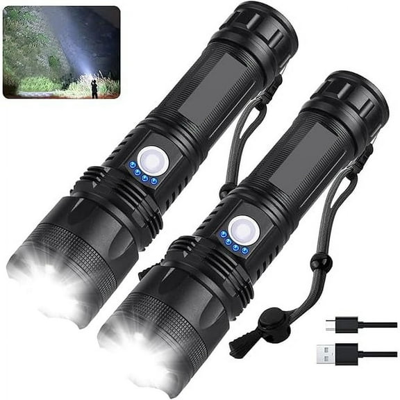 ZCRechargeable Flashlights 990,000 High Lumens - 2 Pack, Super Bright LED Flash Light with 5 Modes, 12 Hour Brightest Waterproof Handheld Flashlight for Home, Camping