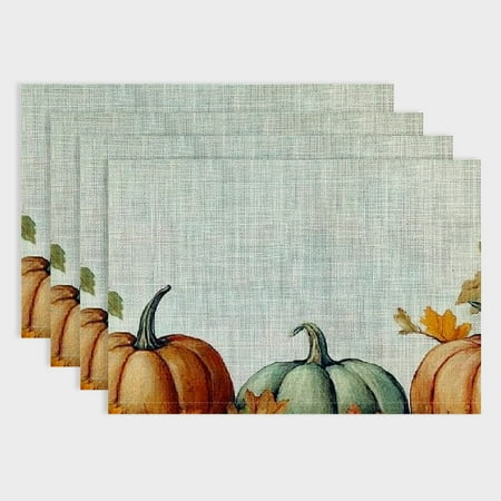 

PRATYUS Pumpkins Leaves Fall Harvest Linen Cloth Placemats Set of 4 for Elegant Dining Table Decoration and Heat Insulation 18x12in