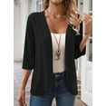 thumbnail image 5 of Women'S Cardigan Tops Three-Quarter Sleeves Solid Color Casual Small Jacket Female Black S, 5 of 9