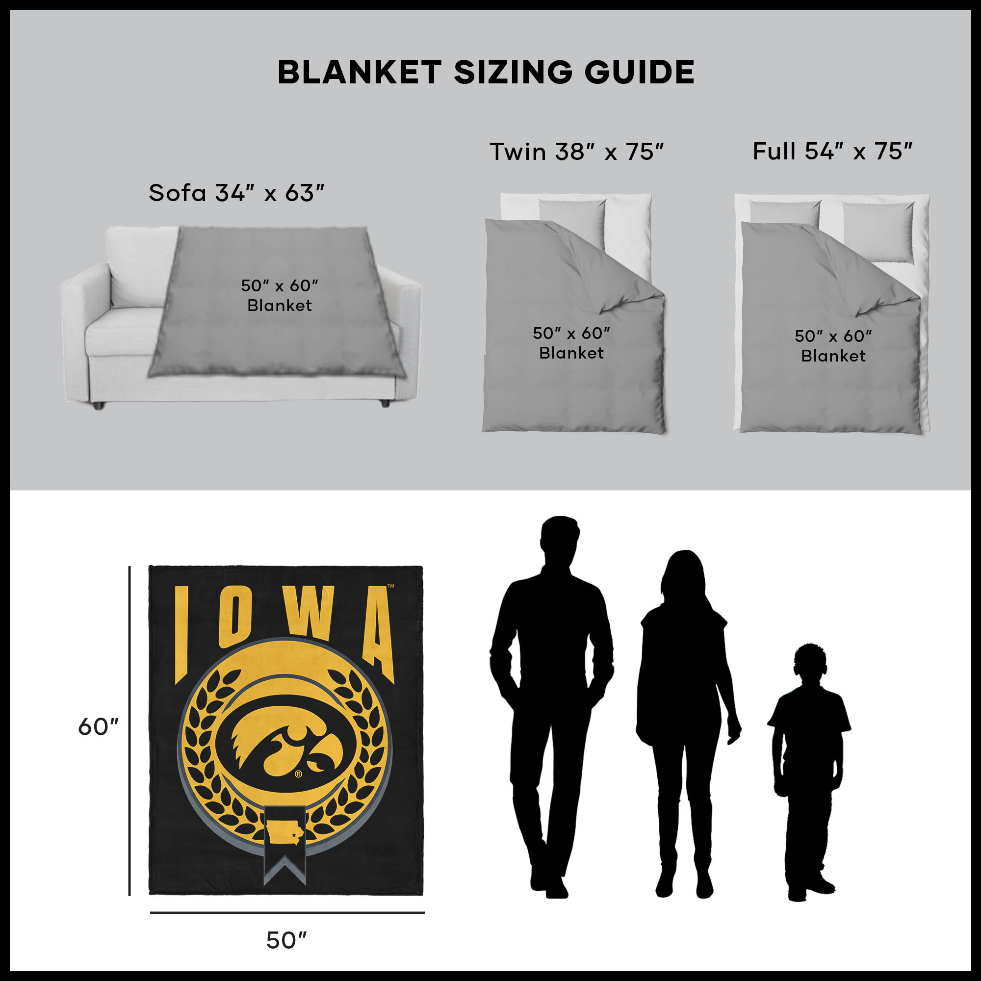 Iowa NCAA Apex Silk Touch Sherpa Throw 50x60 inches