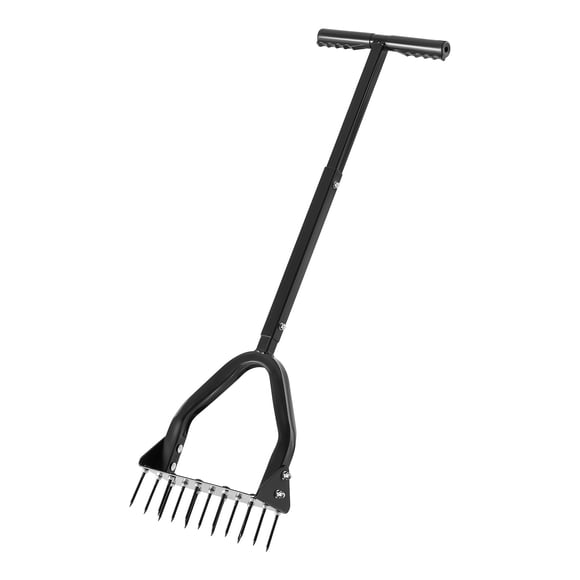 KFFKFF Lawn Aerator, 9.2 in Manual Core Aerator Tool with 15 Iron Spikes, Long Handle & Wide Plate, Heavy Duty Grass Aeration Tool, Yard Aerators for Compacted Hardened Soil Lawn Aeration