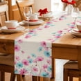 thumbnail image 5 of Blue Pink Flowers Table Runner 70 Inches Long Farmhouse Dress Scarves, Spring Garden Floral Rustic Burlap Dining Tablerunner for Coffee Table/Kitchen Island/Party Décor, 13" x 70", 5 of 8