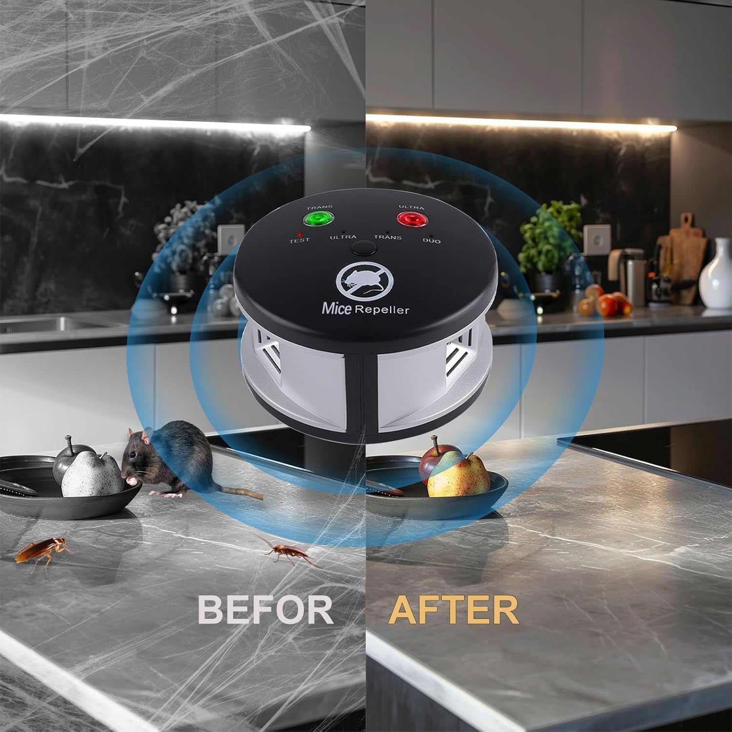 Ultrasonic Rodent Repelent Indoor, Ultrasonic Mice Repelent Plug in Pest Deterrent 360° Control for Rodent, Squirrel Repellent Plug in Deterrent for House, Pest Control for Basement