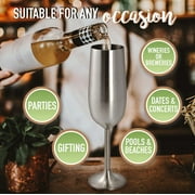 Unbreakable 8 Oz Stainless Steel Champagne Flutes (4 Pk)- Large Stemmed Matte Silver Champagne Glasses - Reusable Indoor Outdoor Drinkware- Keeps Drink Cool for Longer- Graduation Gift
