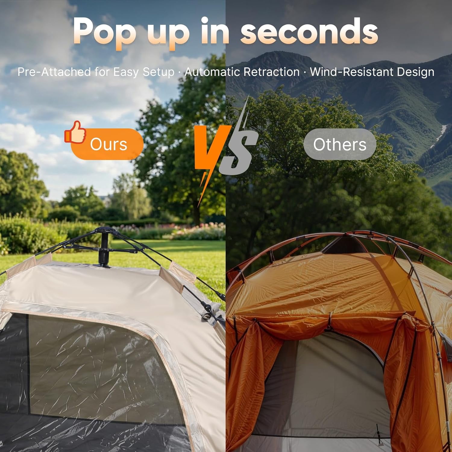 Golabs CT3 2-Person Instant Camping Tent, 4.8lbs Lightweight, Portable, Easy 1-Minute Setup Pop-Up Tent for Outdoor, Khaki