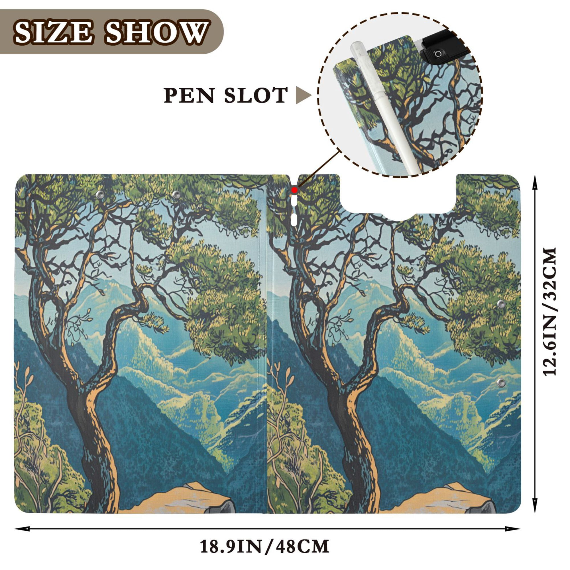FORMRS A4 Clipboard Folder with Pen Holder Horizontal Foldable School Office Binder, Yellow Tree